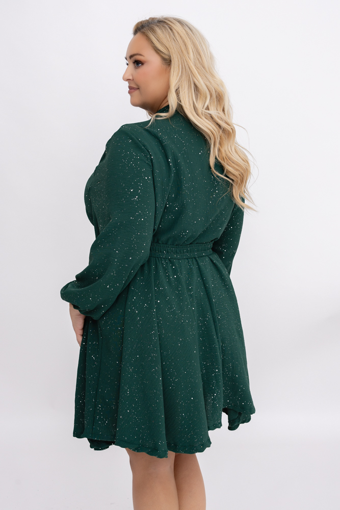 Butelkowozielona błyszcząca Sukienka z paskiem