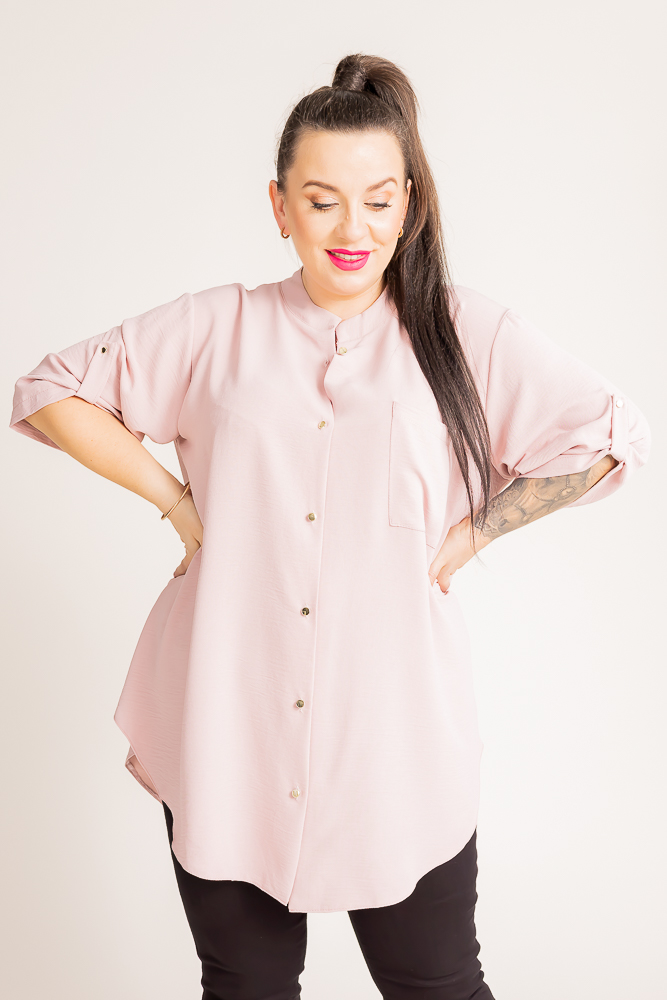 Puderrosa Shirt mit Stehkragen