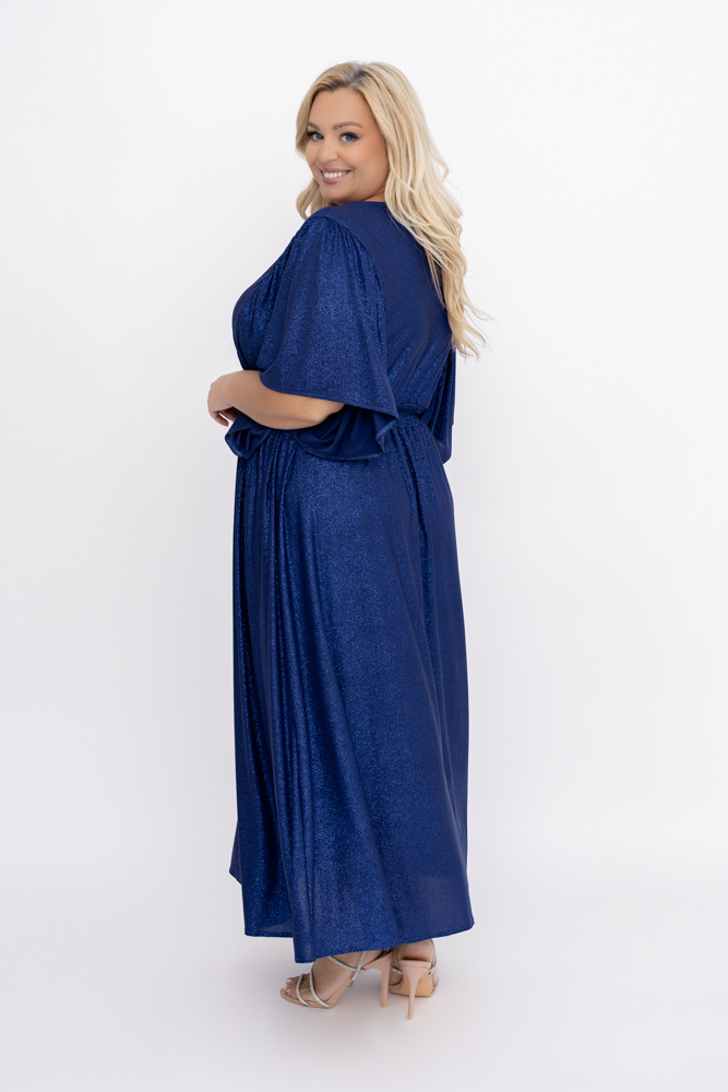 Navy blue brocade dress with crease