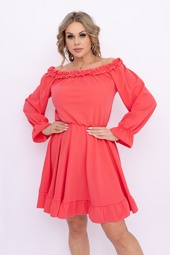 Koralowa Sukienka z falbanką MADELINA