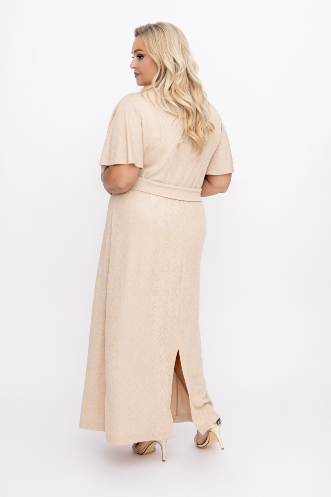  Beigefarbenes Glitzer-Maxikleid