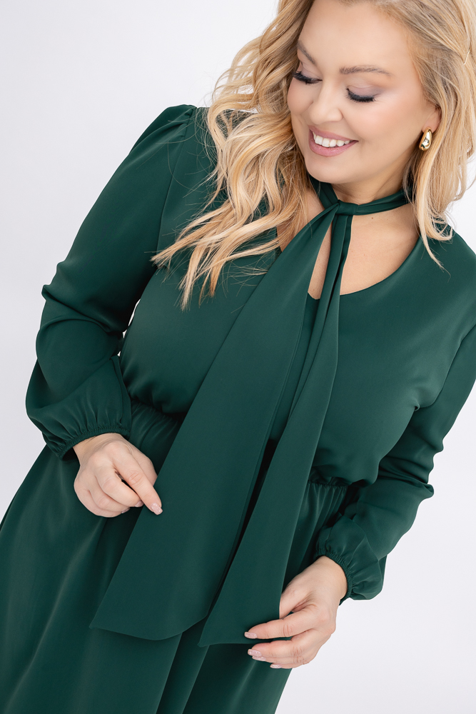 Butelkowozielona Sukienka satynowa