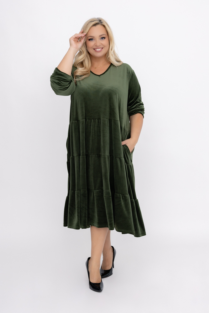 Khaki Sukienka welurowa