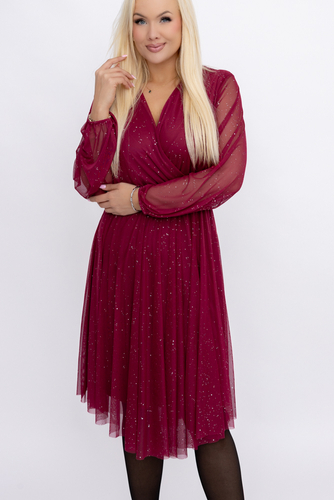Bordowa błyszcząca Sukienka siateczkowa