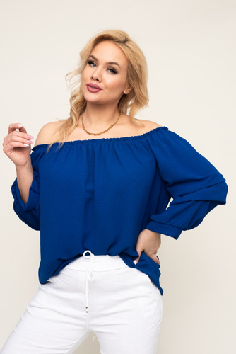 Blouse à manches volantées en bleuet