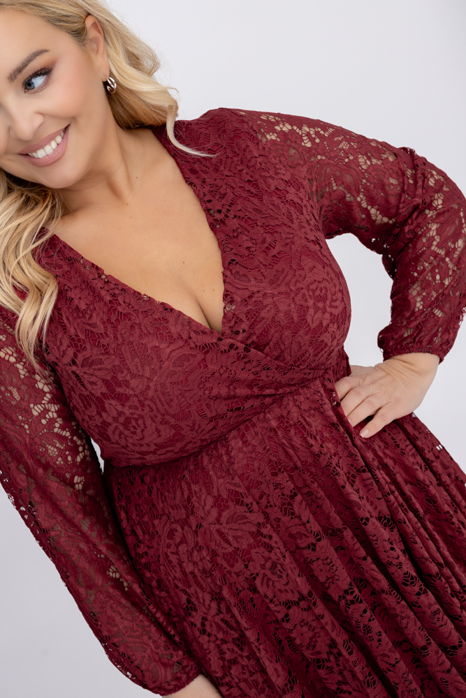 Bordowa Sukienka koronkowa