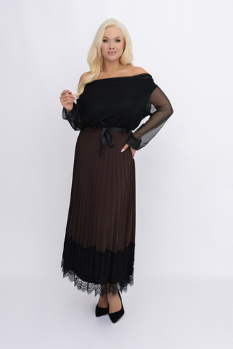 Czekoladowa Spódnica plisowana z paskiem