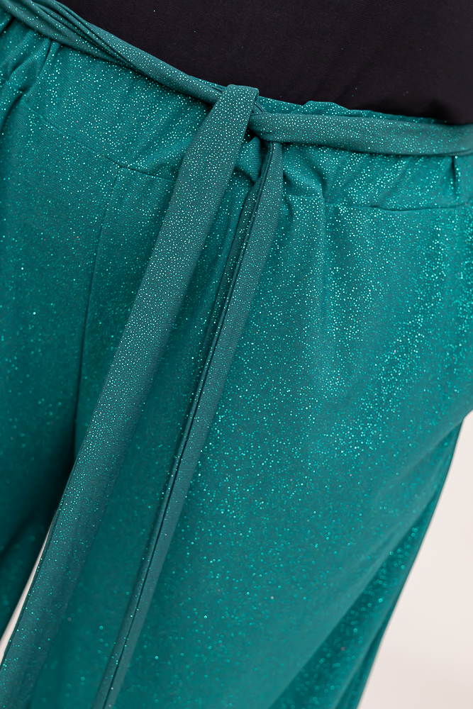 Pantaloni culotte din brocart verde sticlă