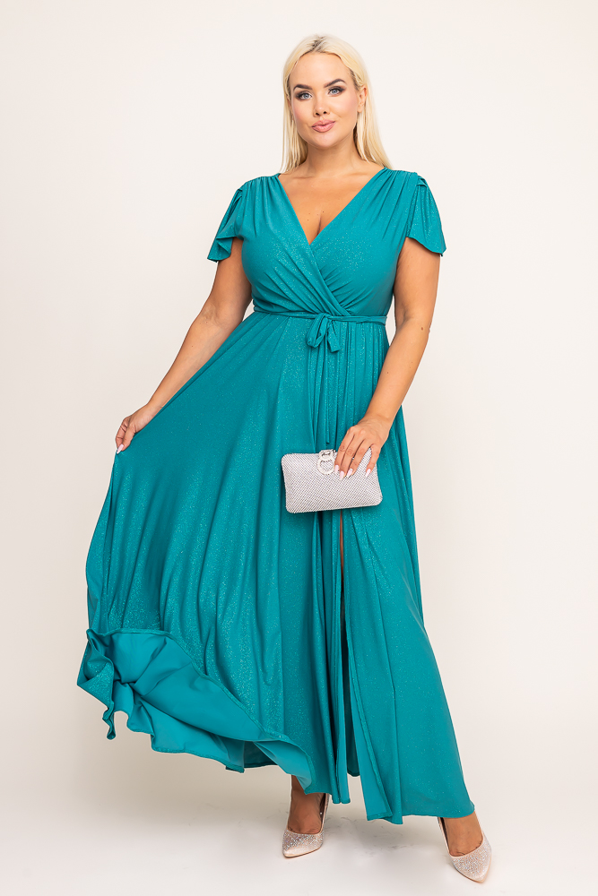 Emerald Glitter Maxi Dress with Slit