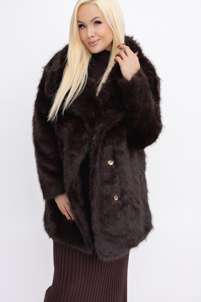 Czekoladowy Płaszcz z futerkiem 