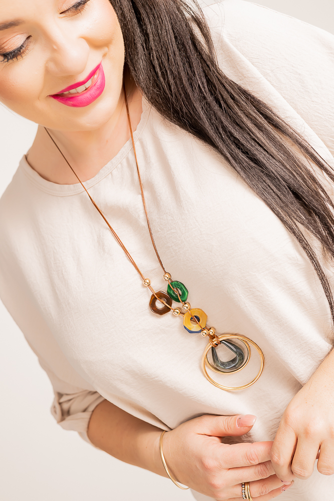 Beige Blouse with Pendant