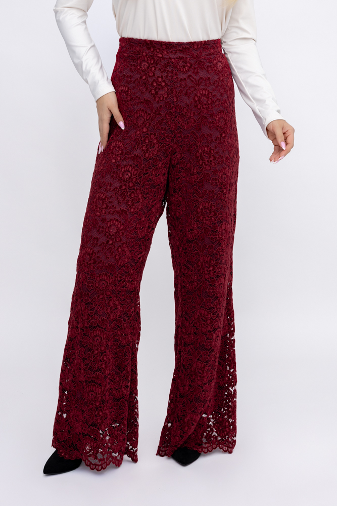 Bordowe Spodnie koronkowe BAVANTO