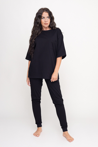 Czarna Piżama z długimi spodniami REVENTI