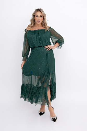 Butelkowozielona błyszcząca Sukienka siateczkowa Wzór 1