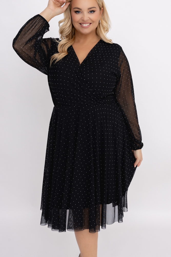  Czarna Sukienka siateczkowa z dżetami