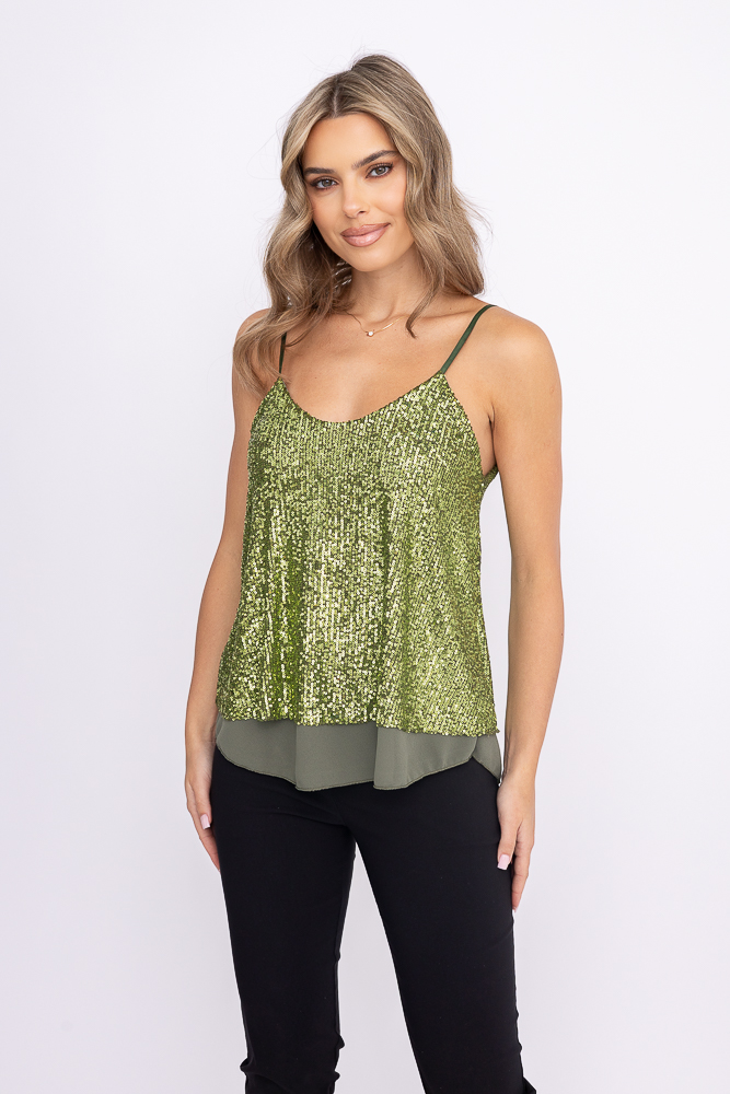 Top verde de lentejuelas