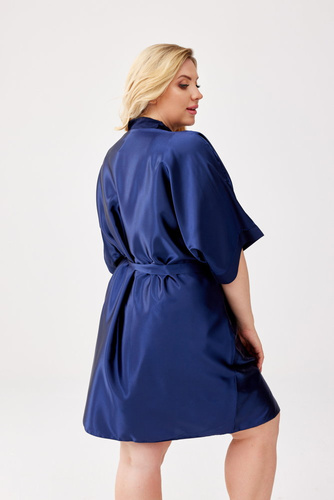 Navy blue SATENO satin bathrobe