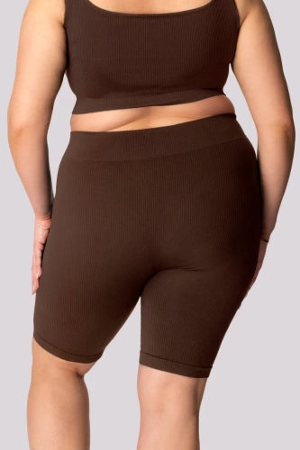 Coffee Striped Biker Shorts