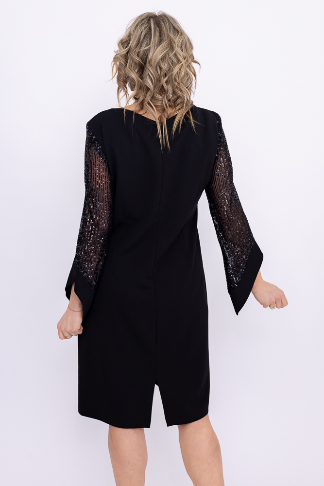 Vestido negro con mangas de lentejuelas Wzór 2