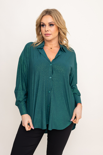 Cămașă oversize din brocart verde sticlă