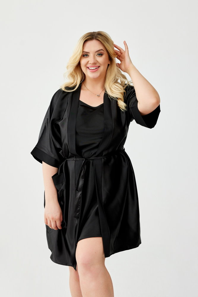  Black Satin Bathrobe SATENO