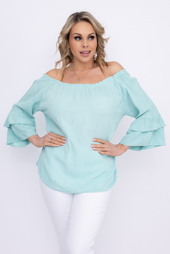 Miętowa Bluzka z falbanami PARFI