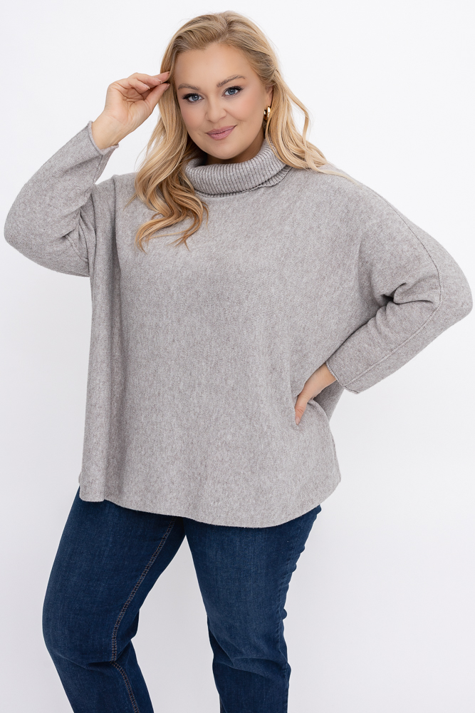 Beżowy Sweter z golfem