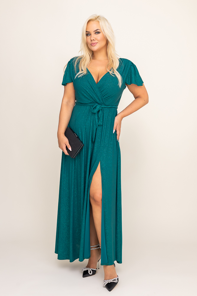 Vestido brocado verde botella