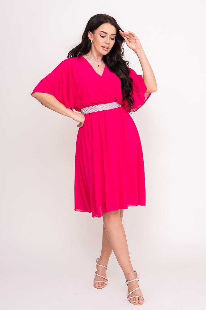 Fuksjowa Sukienka szyfonowa z paskiem SEMELIA