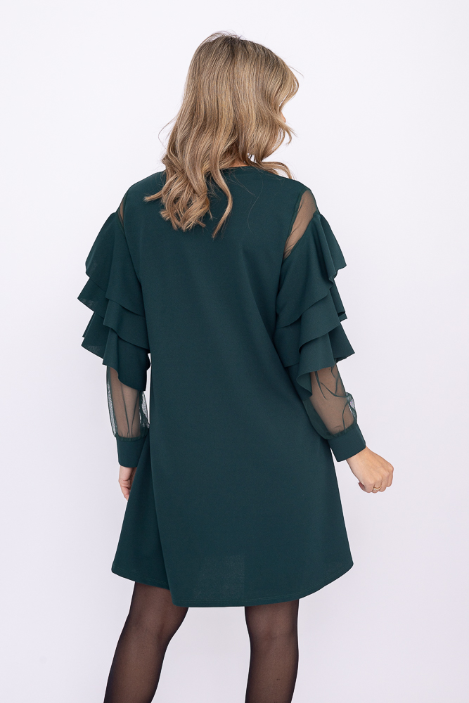 Butelkowozielona Sukienka z falbanami