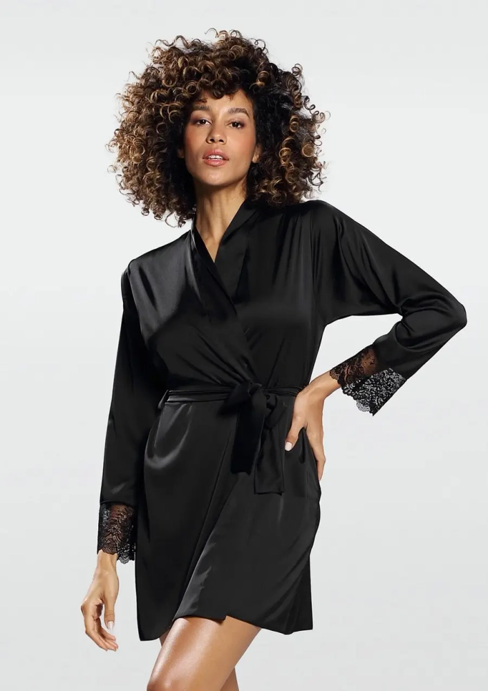 Black Satin Bathrobe