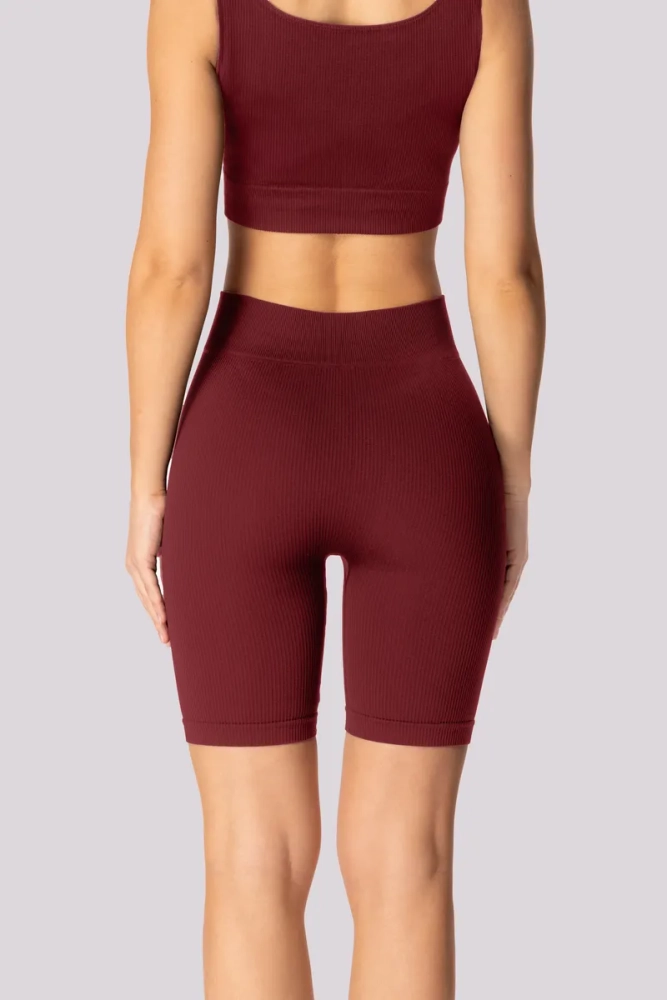 Burgundy Striped Biker Shorts