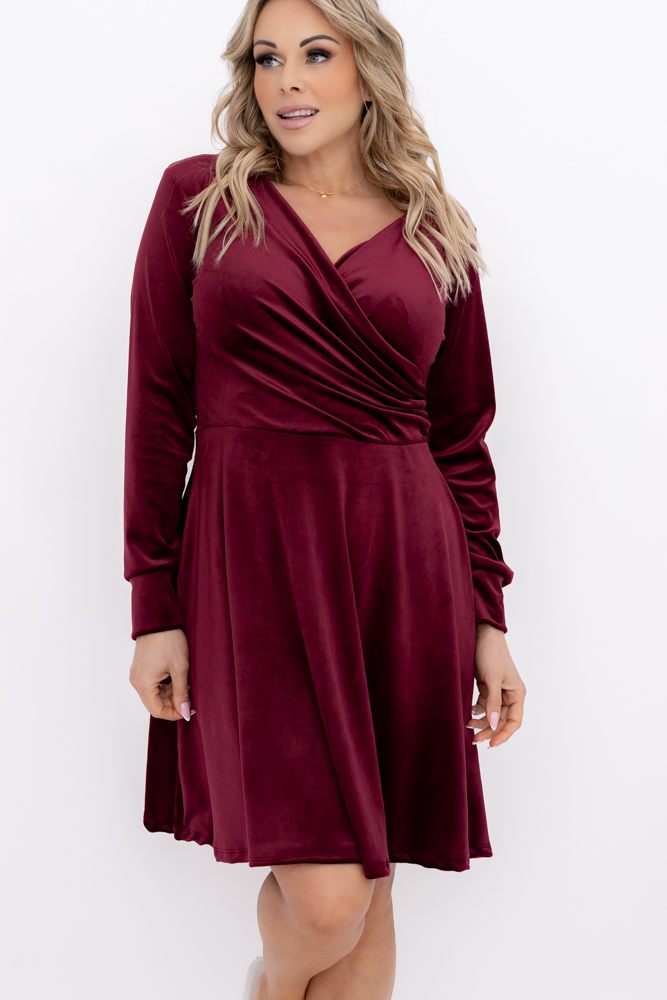 Bordowa Sukienka welurowa