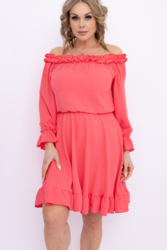 Koralowa Sukienka z falbanką