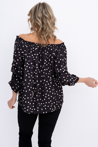 Schwarze Bluse mit gerüschten Ärmeln Muster 1