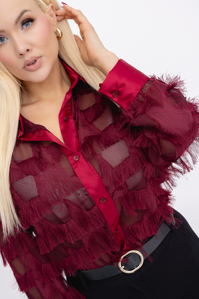 Bordowa Koszula prześwitująca