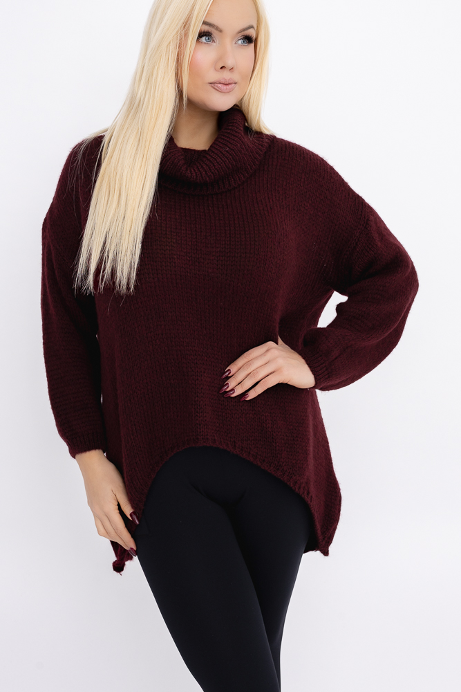 Burgundowy Sweter z golfem