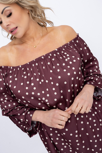 Blusa granate con mangas de volantes Estampado 1