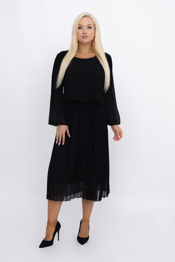 Schwarzes plissiertes Chiffonkleid