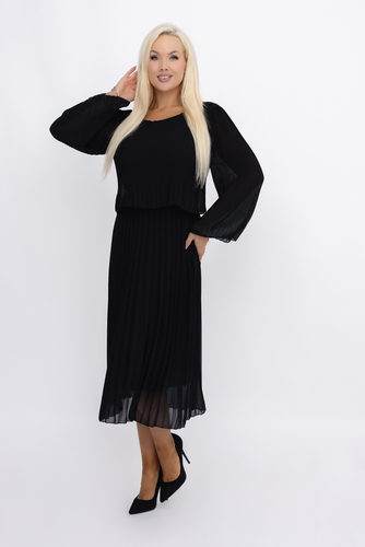 Black Pleated Chiffon Dress