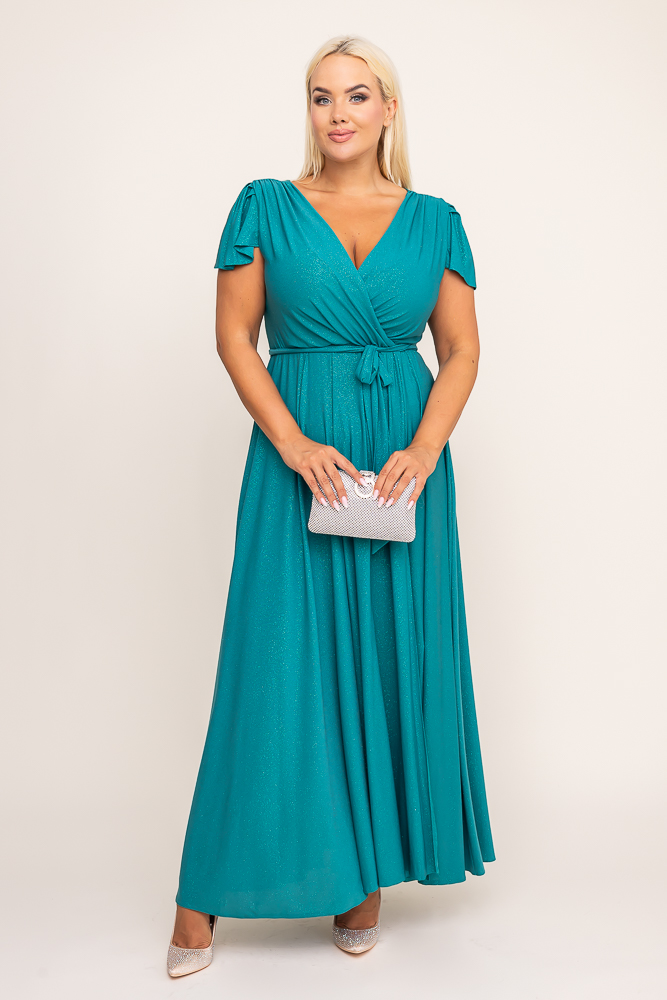 Smaragdgrünes Maxikleid aus Brokat mit Schlitz