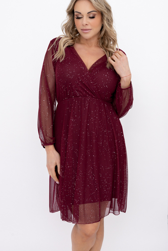 Bordowa błyszcząca Sukienka siateczkowa