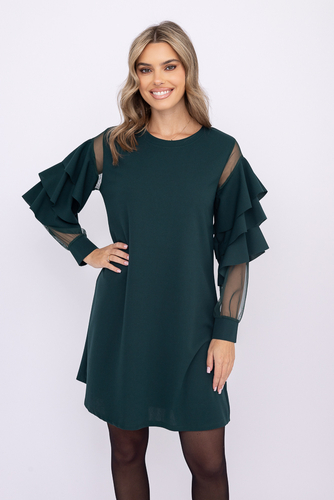 Butelkowozielona Sukienka z falbanami