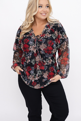  Mesh Blouse with Flowers