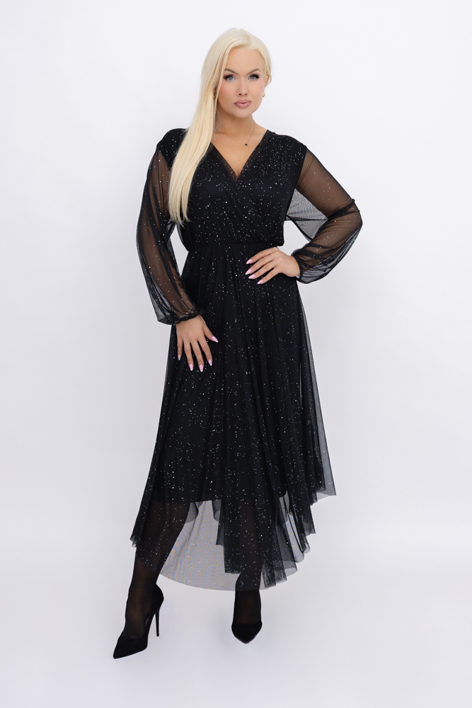 Czarna błyszcząca Sukienka siateczkowa