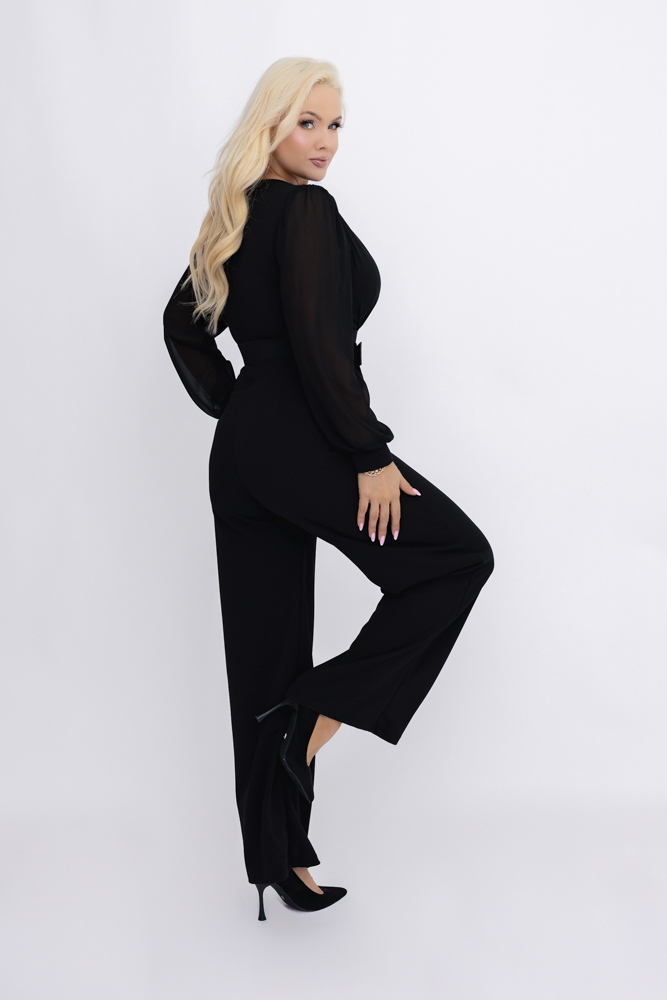  Czarny Kombinezon z prześwitującymi rękawami