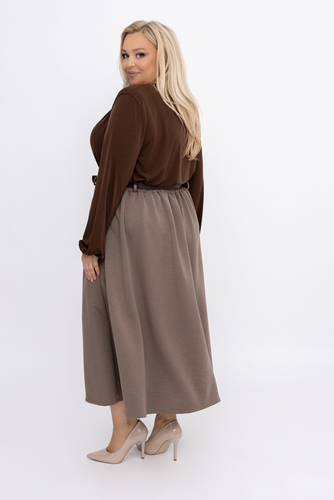 Coffee Pleated Skirt with Belt