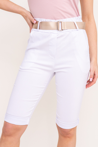 Białe Spodnie rybaczki z paskiem ROMENA