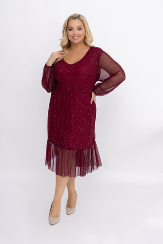 Bordowa błyszcząca Sukienka siateczkowa Wzór 1