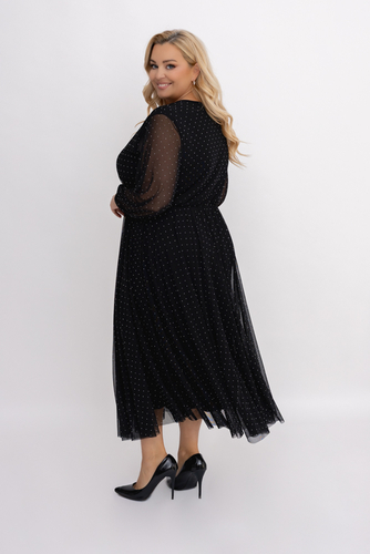 Czarna Sukienka siateczkowa z dżetami